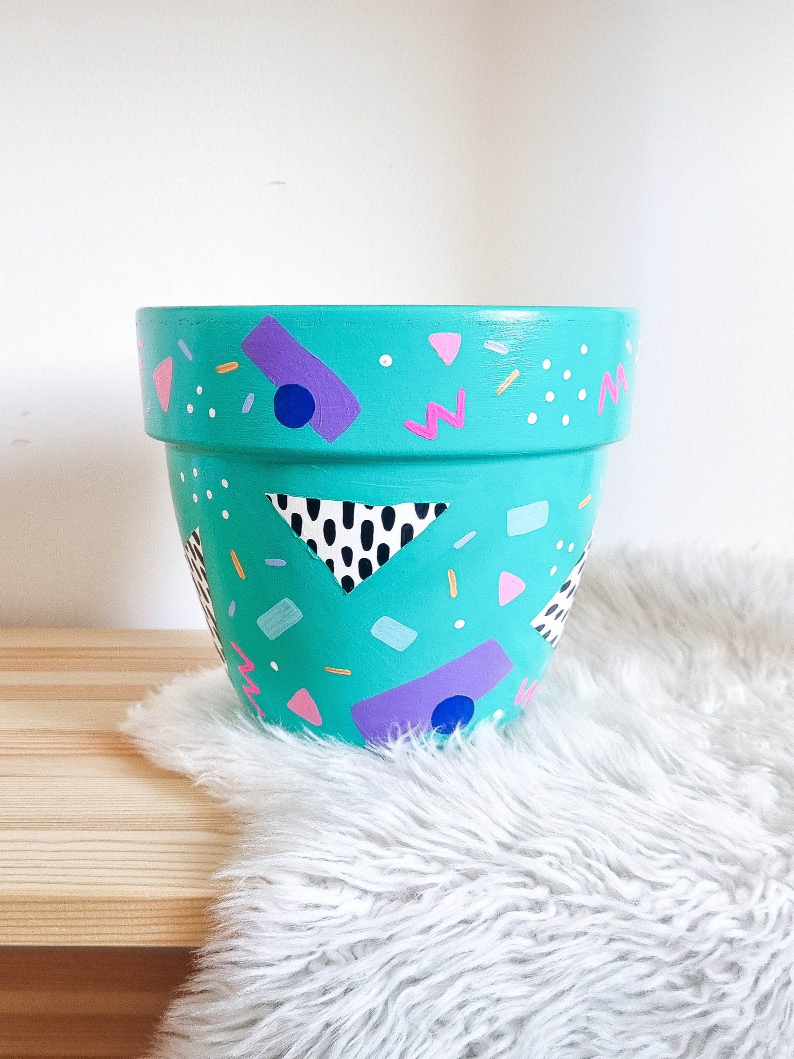 Memphis Style Hand Painted Terracotta Pot Large Plant Pot Etsy