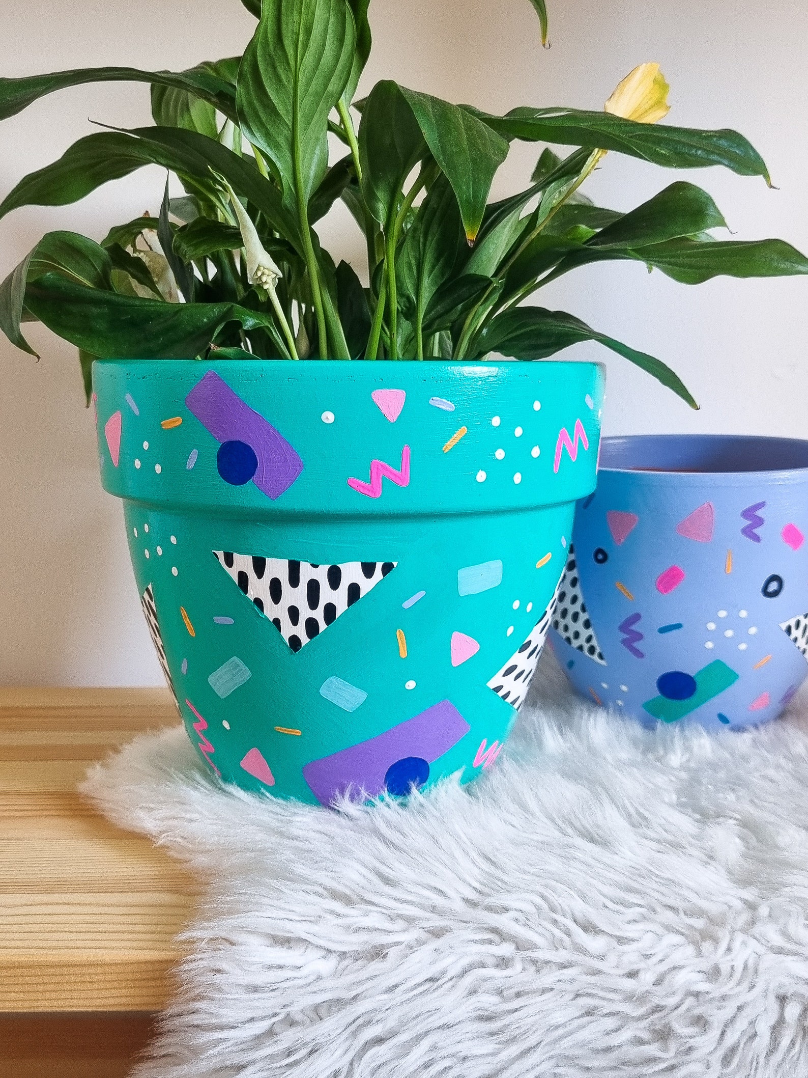 Memphis Style Hand Painted Terracotta Pot Large Plant Pot Etsy
