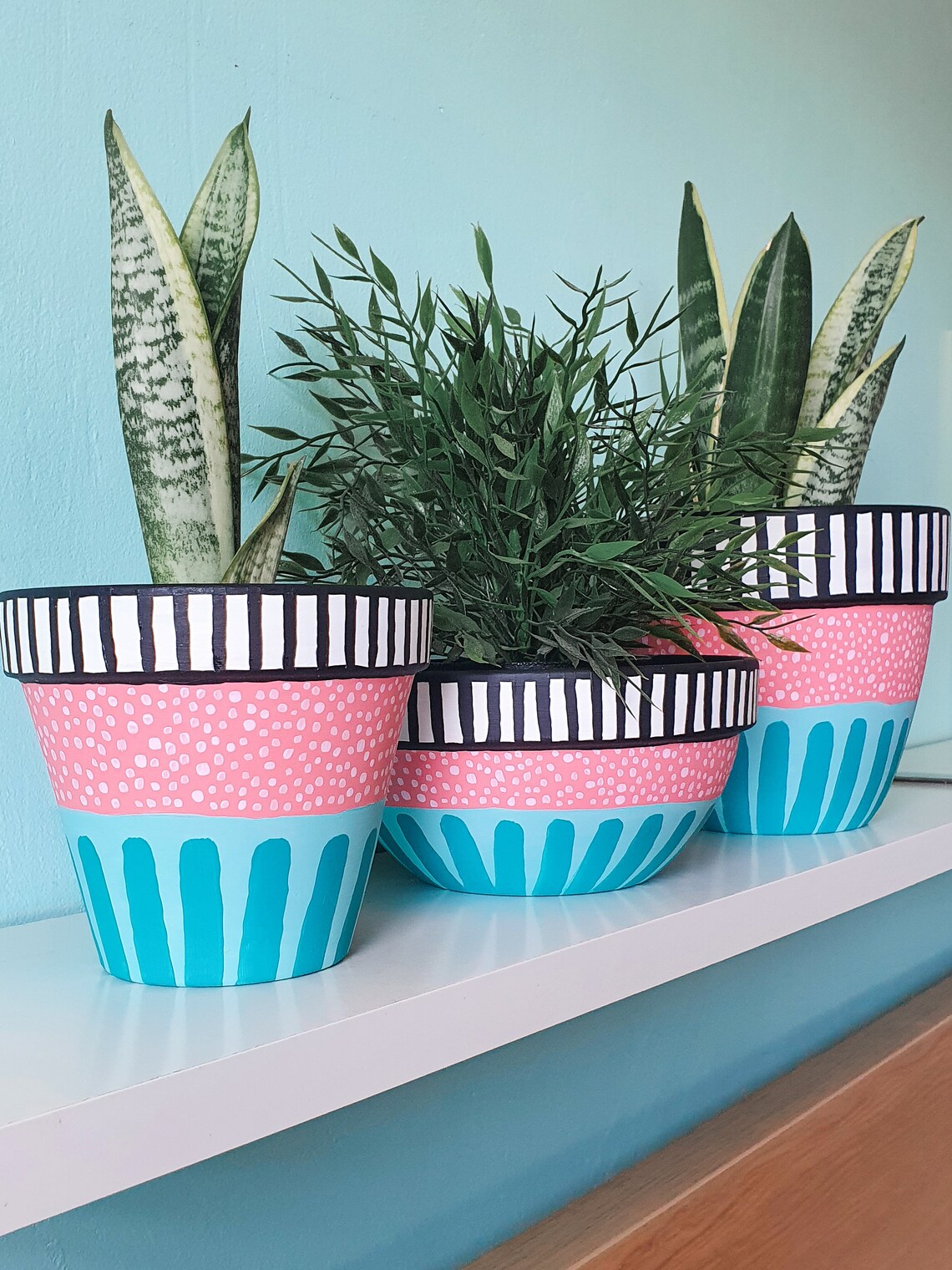 Stripes and Dots Pot // 19x10cm // Hand Painted Indoor Plant Etsy