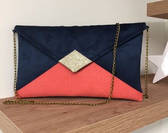 Bleu marine Petite pochette de soir/ée bleue marine enveloppe avec d/étails argent/és Shopping-et-Mode Simili-cuir