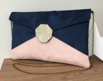 powder blue suede clutch bag