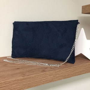 Navy blue and powder pink wedding bag, silver glitter / Customizable evening bag with chain / Night blue shoulder strap bag to custom image 6