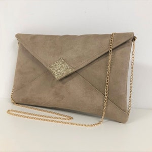 Clutch de novia beige con lentejuelas doradas, CON O SIN cadena / Clutch de noche en forma de sobre, personalizable / Bolso de mano de mujer