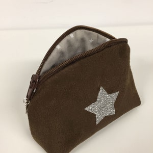 Women's or children's wallet, brown, glitter star / Chocolate suede mini zipped pocket, glitter / Customizable bag accessory / Wallet image 5