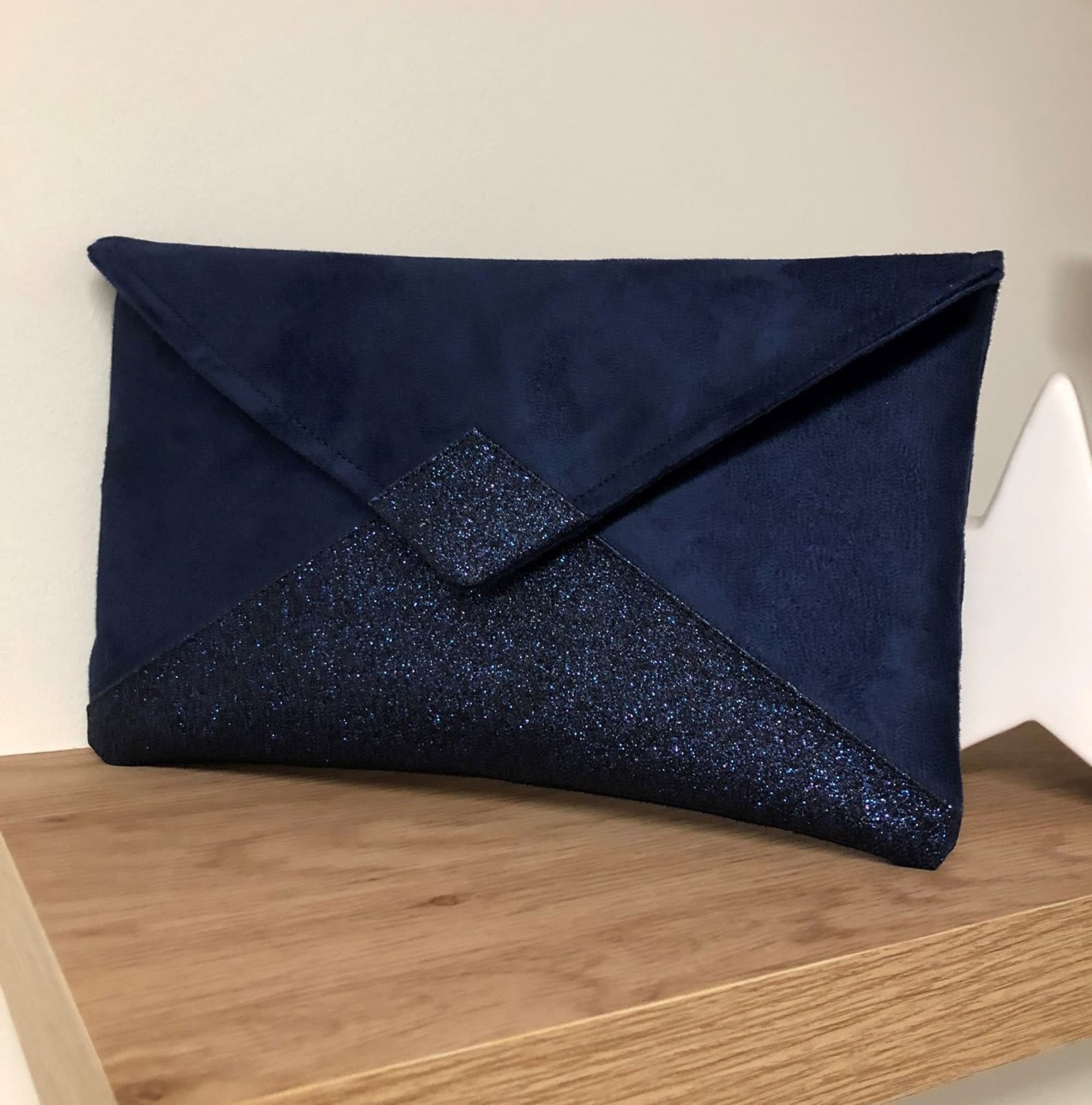 lined NAVY BLUE & YELLOW faux suede  clutch bag BN Handmade in the UK