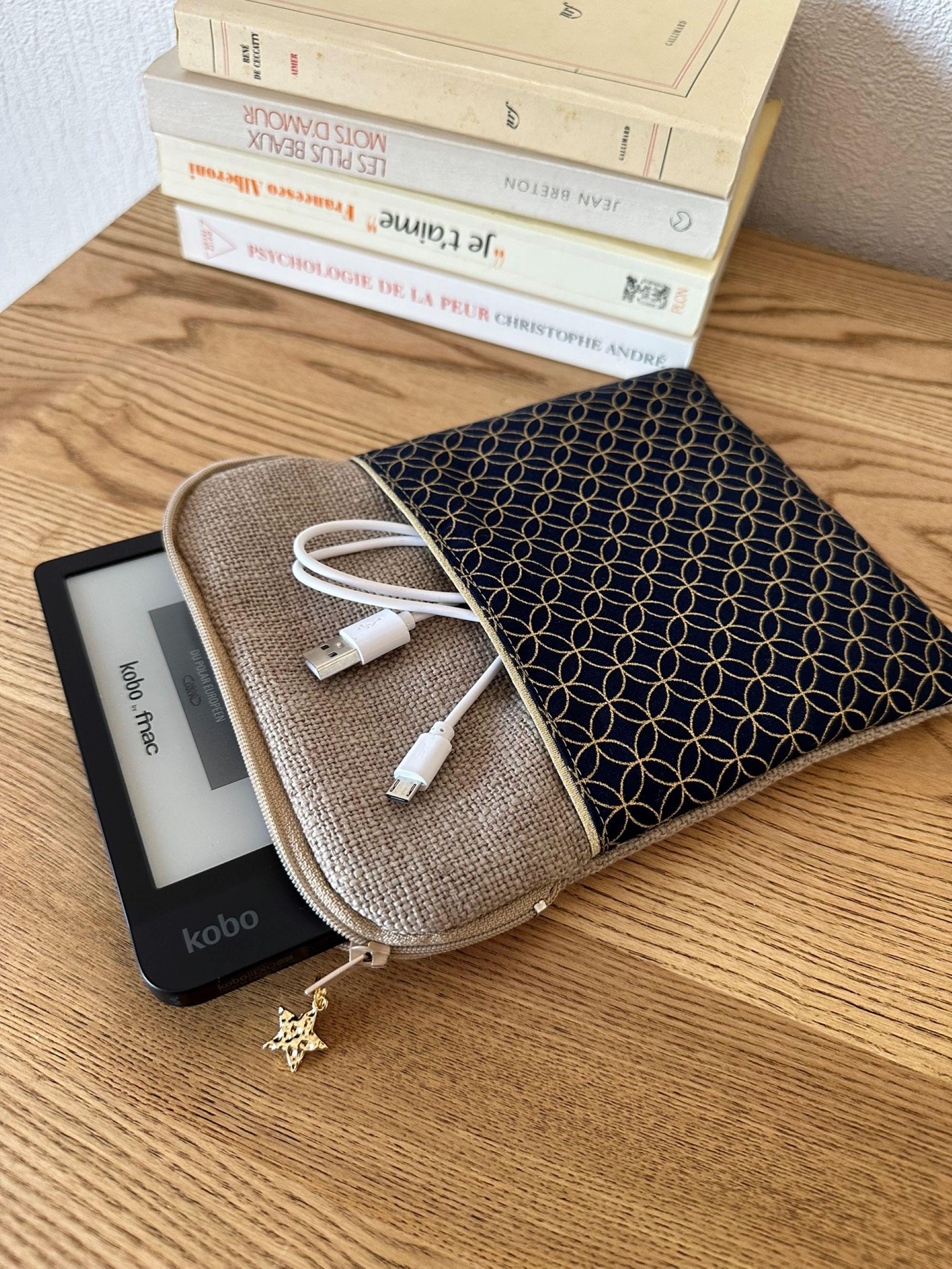Digital Book Pouch, Linen and Japanese Fabric Zipped Case Kobo