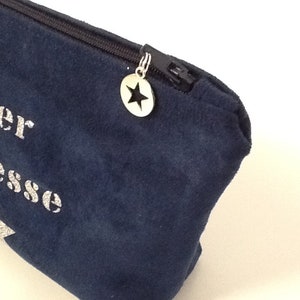 Customizable teacher's bag, navy blue and silver / Make-up bag, suede, glitter / Personalized teacher's gift image 7