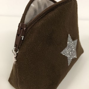 Women's or children's wallet, brown, glitter star / Chocolate suede mini zipped pocket, glitter / Customizable bag accessory / Wallet image 7