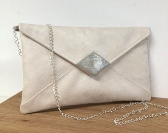 Light grey patent clutch homesick bag