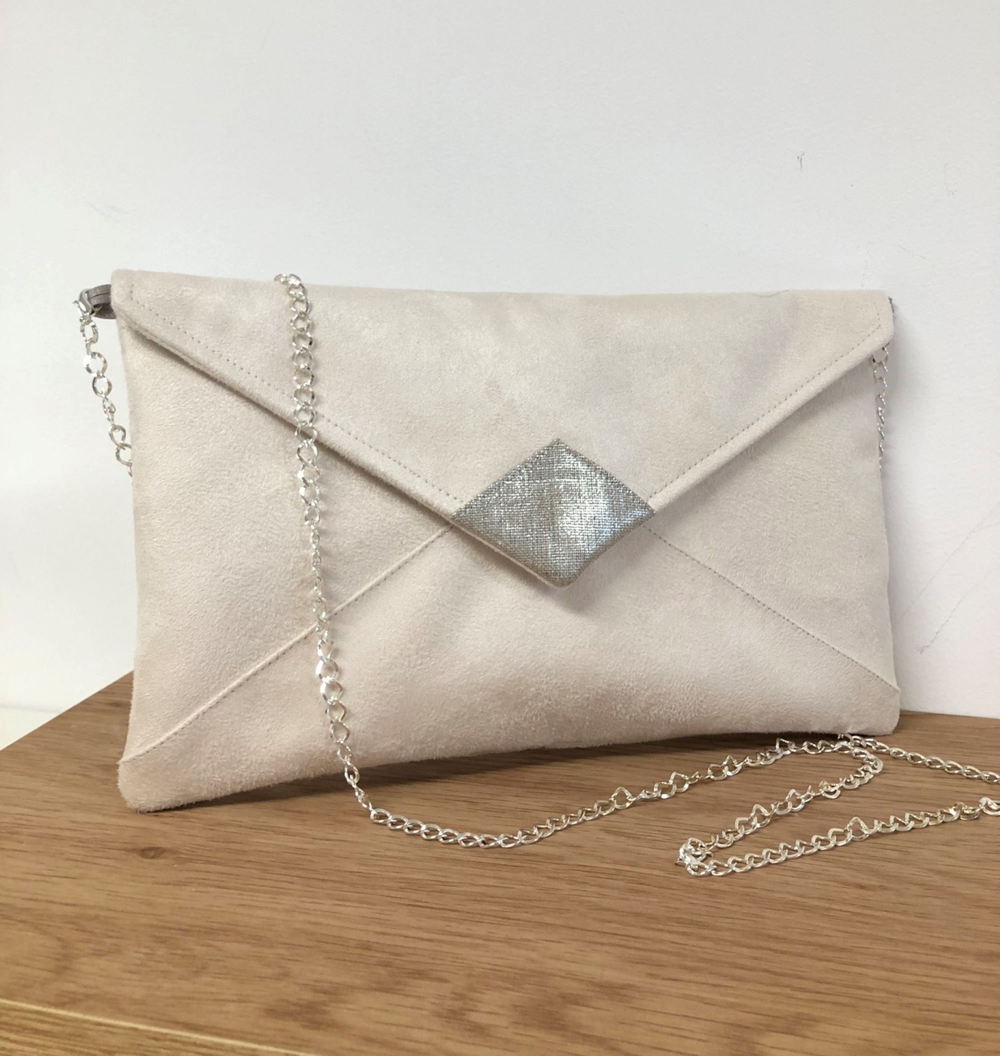 Pochette mariage ivoire et argent Pochette soir e cru