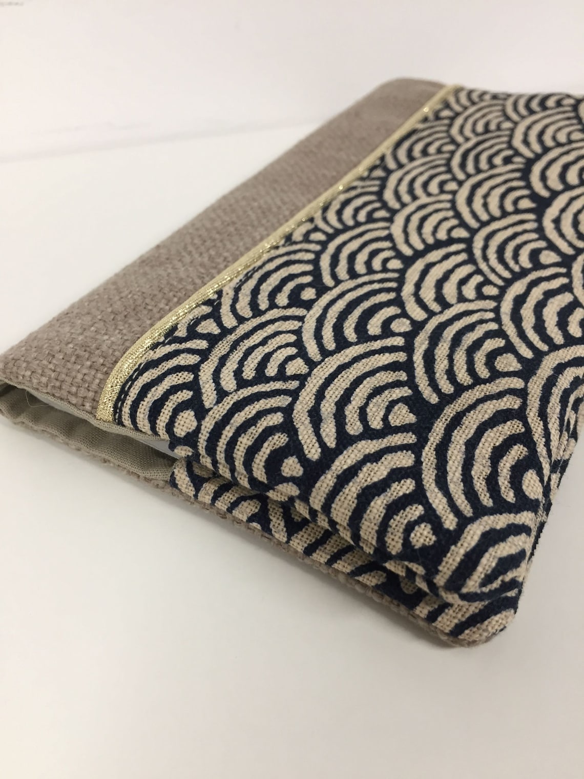 Seigaiha Midnight Blue Linen and Japanese Fabric Checkbook Holder ...