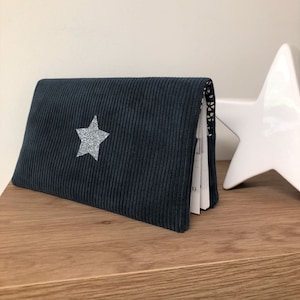 Scheckhefthülle aus blauem Samt, silberner Stern / Scheckhefthülle für hohe Absätze, anpassbar / Brieftaschenformat