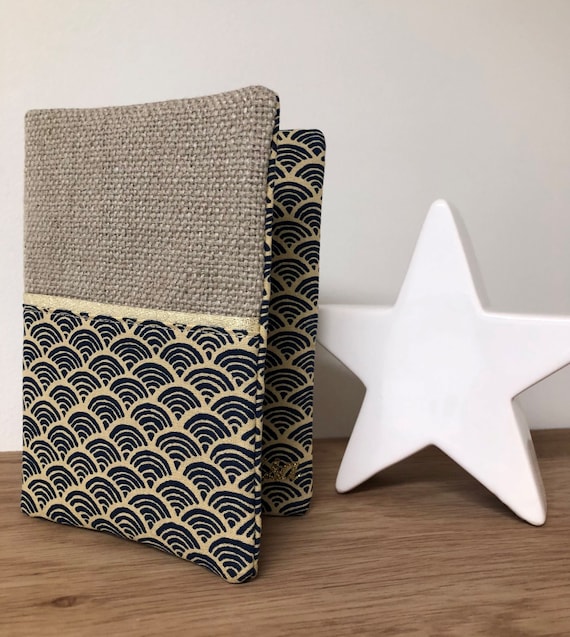 Mini Pencil Case in Japanese Fabric and Linen, Golden Star / Small