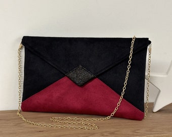 Hochzeits-Clutch in Schwarz und Fuchsia-Rosa mit Pailletten / Abend-Clutch in Umschlagform, personalisierbar / Handtasche mit oder ohne Kette