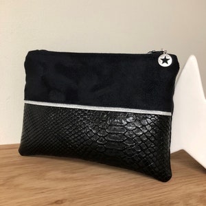 Monedero de mujer, aspecto reptil negro / Pequeño bolso plateado negro / Bolso bolso, ante, símil piel, personalizable