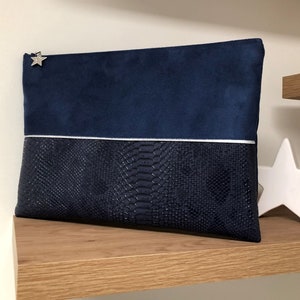 Navy blue and silver airy MacBook pouch / Customized computer case in suede and reptil leatherette / MacBook carrying case, customizable 15 pouces