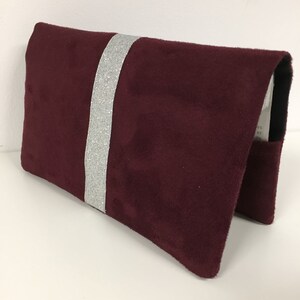 Burgundy chequebook holder, silver glitter / Suede-lined chequebook wallet case to be personalised / Personalised checkbook cover image 6