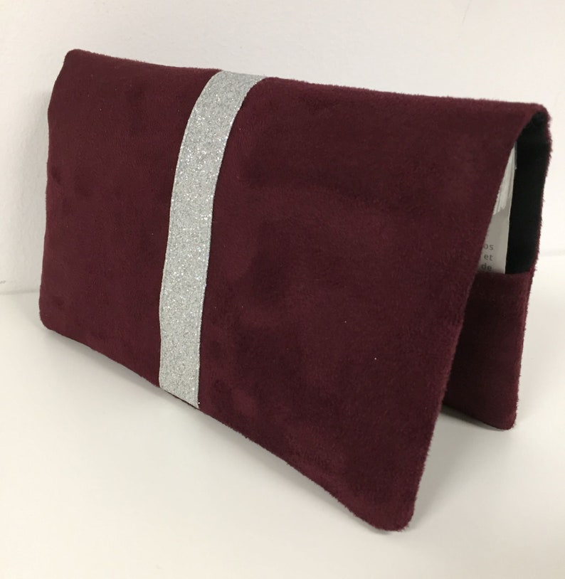 Burgundy chequebook holder, silver glitter / Suede-lined chequebook wallet case to be personalised / Personalised checkbook cover image 6