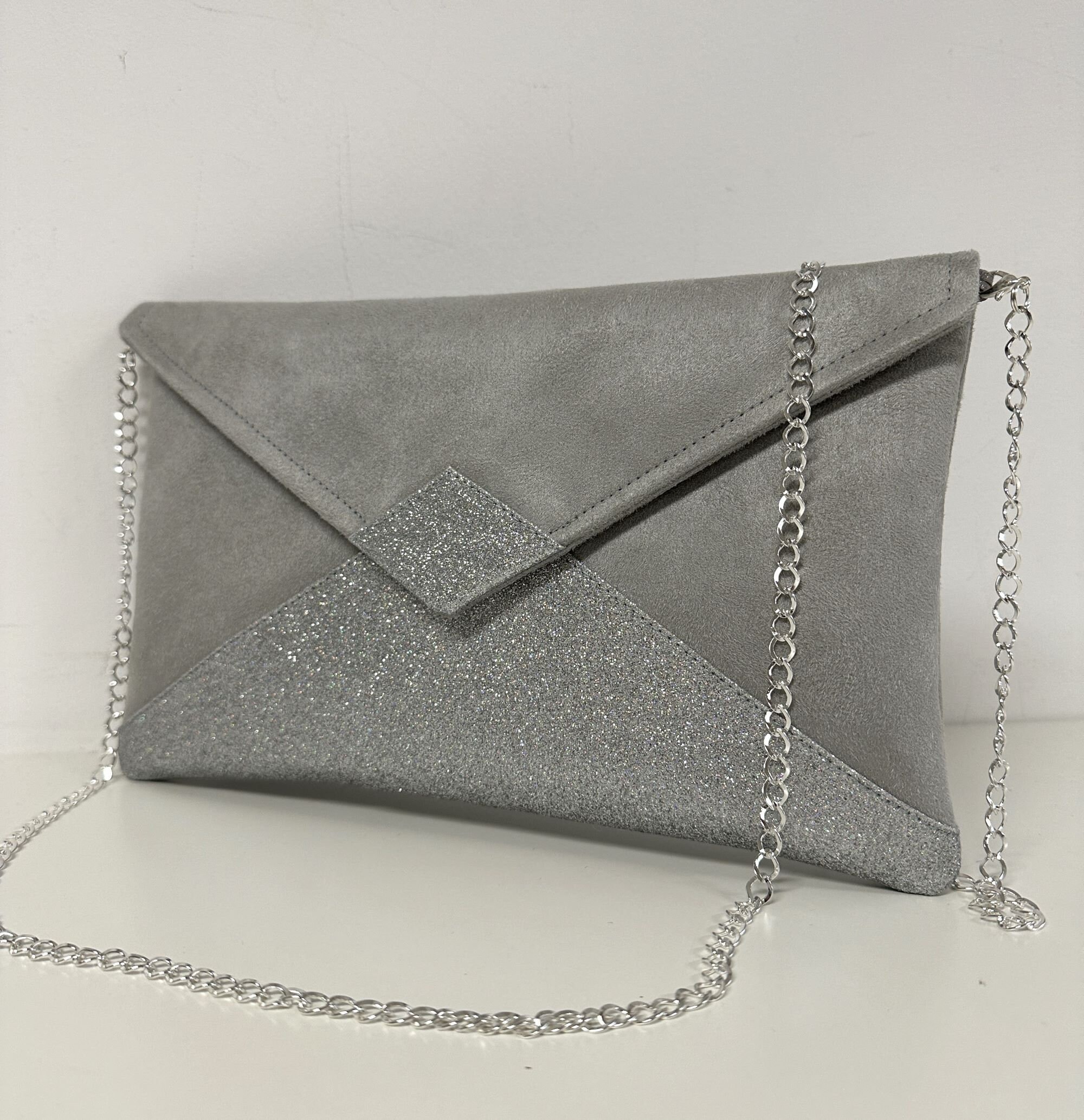 Pearl Gray Wedding Clutch Bag in Suede With Silver Sequins Evening Envelope Pouch Sequins Customizable Woman Gray Clutch Etsy