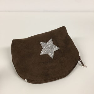 Women's or children's wallet, brown, glitter star / Chocolate suede mini zipped pocket, glitter / Customizable bag accessory / Wallet image 9