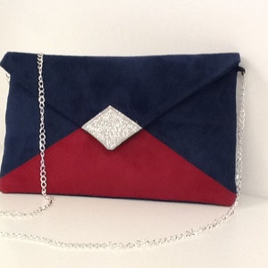 Navy blue, fuchsia pink and gold sequins wedding clutch bag / Envelope-shaped evening clutch bag, customizable suede / Women's handbag image 10