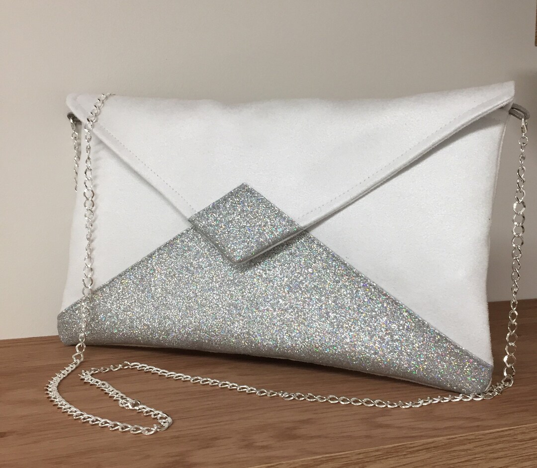 Buy Customisable White and Silver Wedding Clutch Bag Chain
