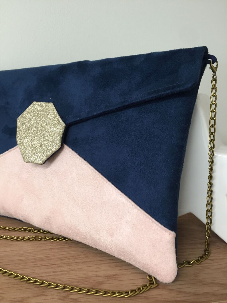 Pochette mariage bleu marine rose poudr?� paillettes dor?�es / | Etsy France