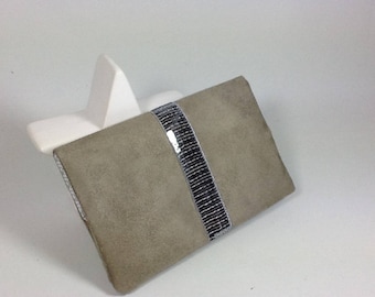 Women's taupe checkbook holder with silver glitter / Wallet-sized checkbook case / Personalized women's gift