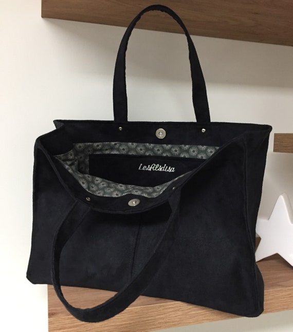 Sac shopper bleu marine effet daim Sac cabas su dine bleu nuit