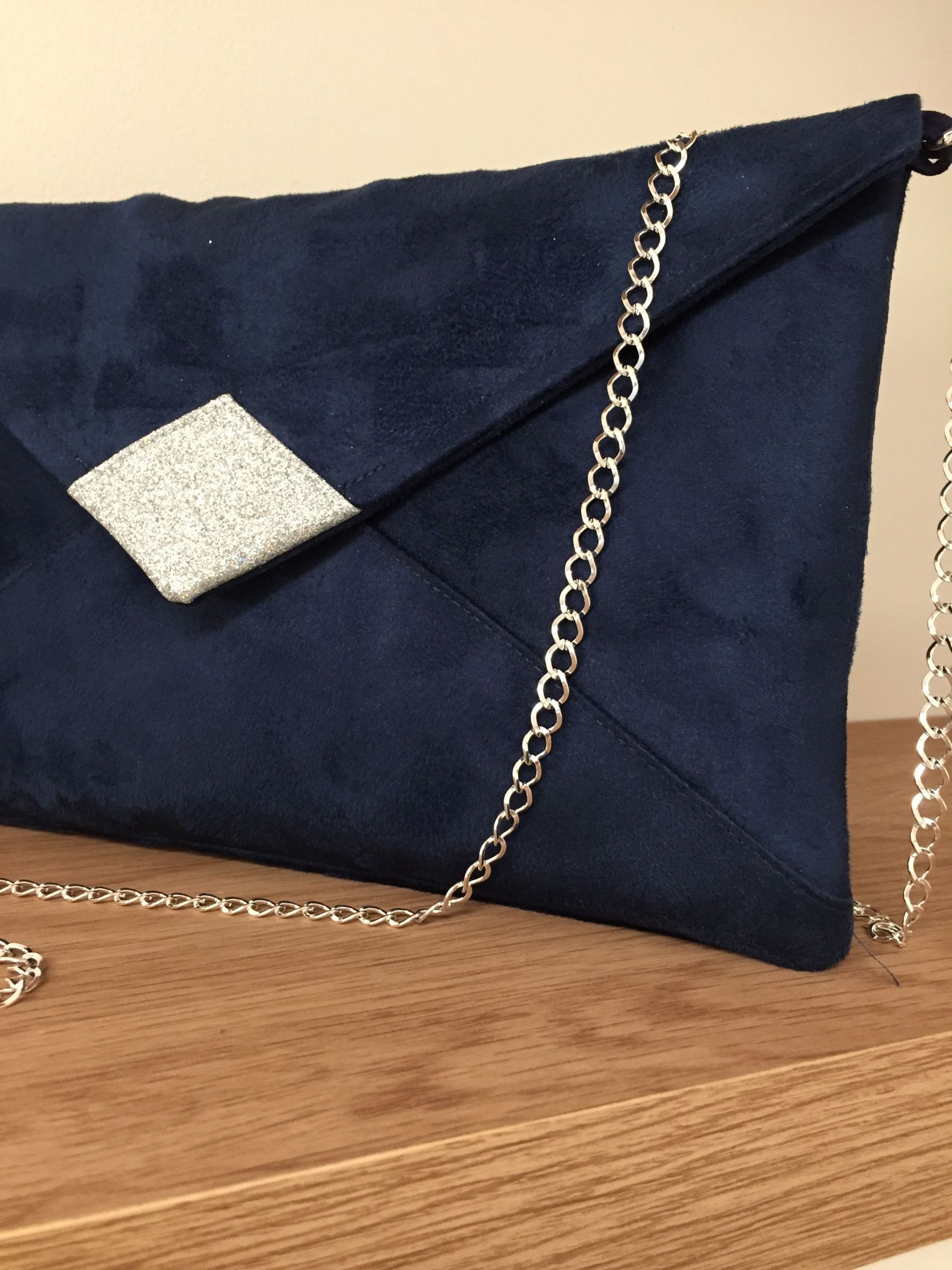 Navy blue and silver clutch bag sale