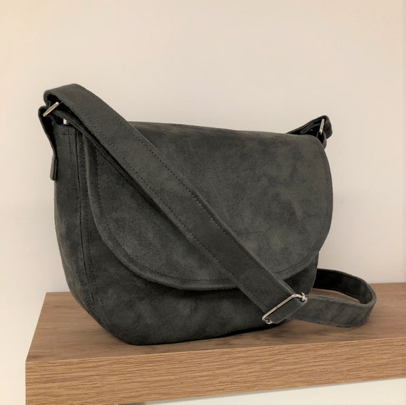 Mini sac bandoulière gris cuir nubuck tendance mode