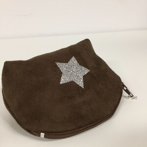 Women's or children's wallet, brown, glitter star / Chocolate suede mini zipped pocket, glitter / Customizable bag accessory / Wallet image 4