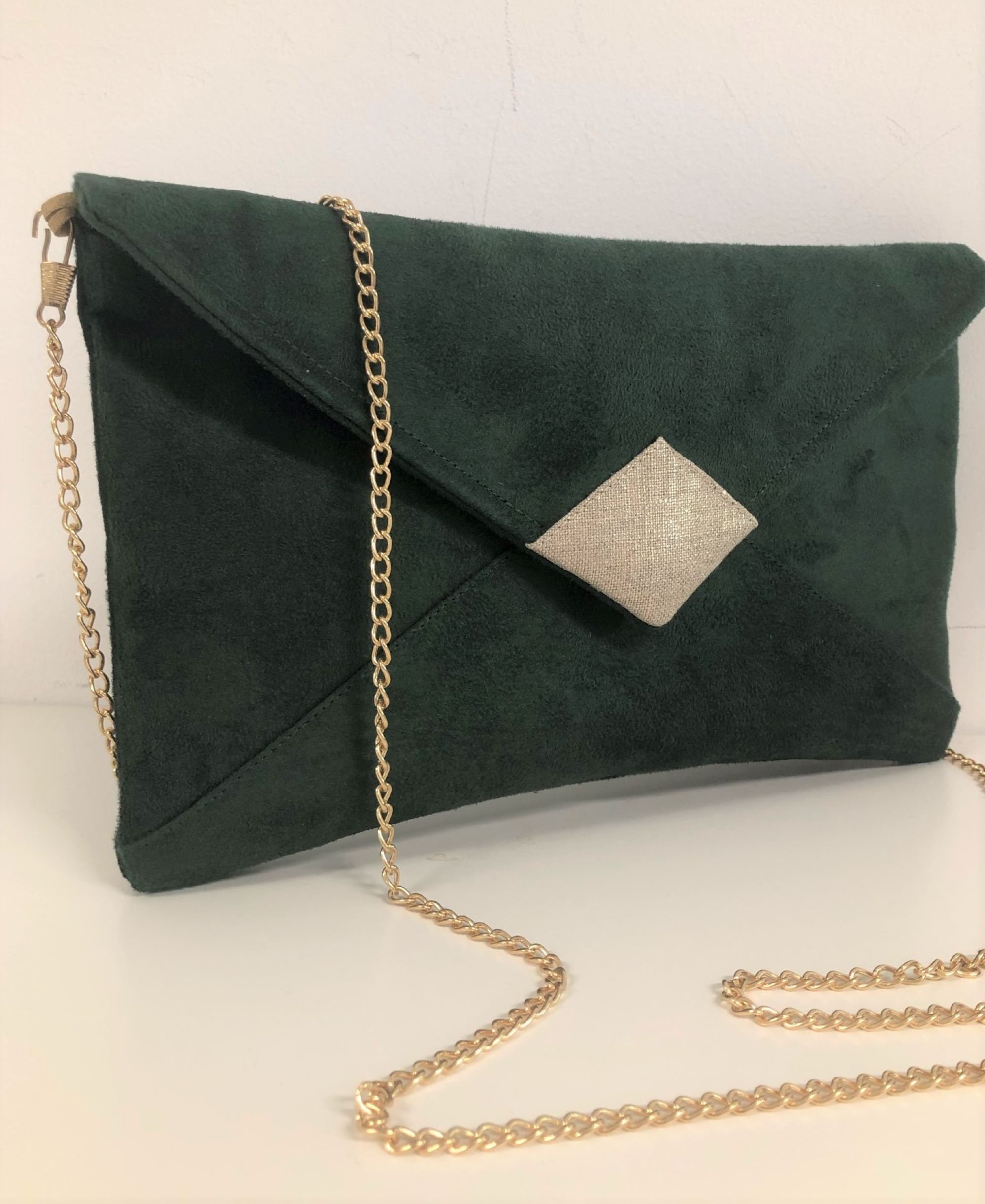 Fir Green and Gold Wedding Clutch Bag / Suedette and Gold 