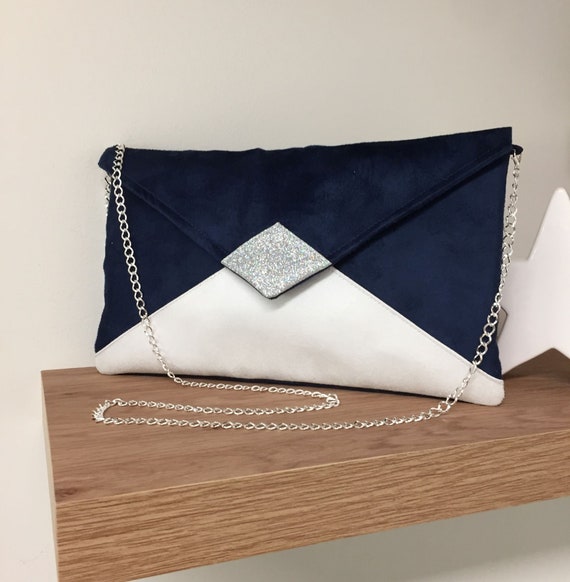 navy and silver clutch bag