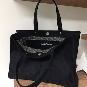 Black suede effect shopping bag  / Women&#39;s black suedette tote bag / Customisable  shopper bag / Shopping bag worn on the shoulder
