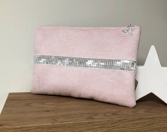 Pale pink Ipad pouch, glitter, Vanessa Bruno style / Computer case, tablet, suede, customizable / Custom MacBook case / Personnalized sleeve