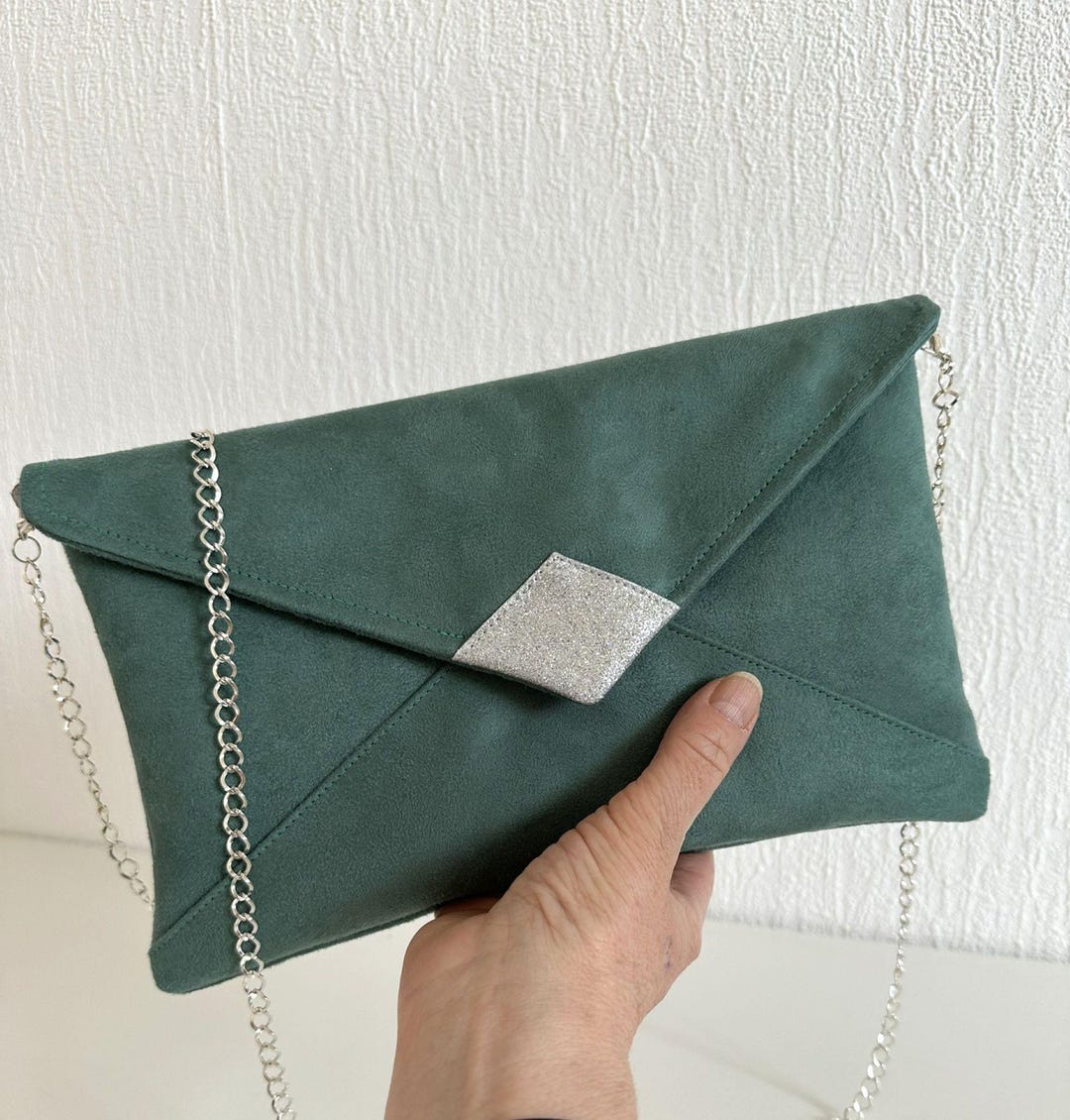 Pochette Soirée Strass Femme - Clutch élégante Avec Chaîne - Sac Mariée Brillant - Vert