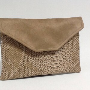 Cartera mujer con solapa, beige dorado / Todo en uno piel vegetal reptil, ante / Compañero para chequera, papeles, tarjeta, personalizable
