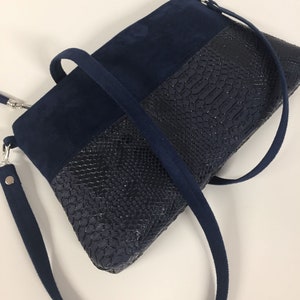 Navy blue wedding bag / Zipped shoulder bag, reptil leatherette / Night blue shoulder handbag, customizable / Women's blue wedding bag image 10