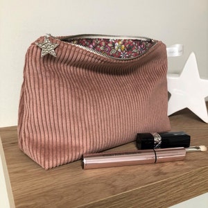 Pochette velours côtelé vieux rose / Trousse maquillage velours cotes rosé / Rangement cosmétiques femme, personnalisable / Sportswear