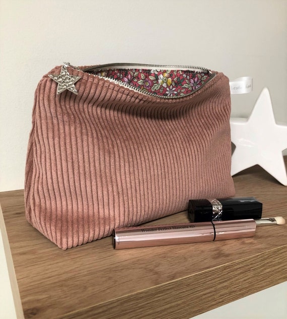 Old Pink Corduroy Pouch / Velvet Makeup Bag / Women's 