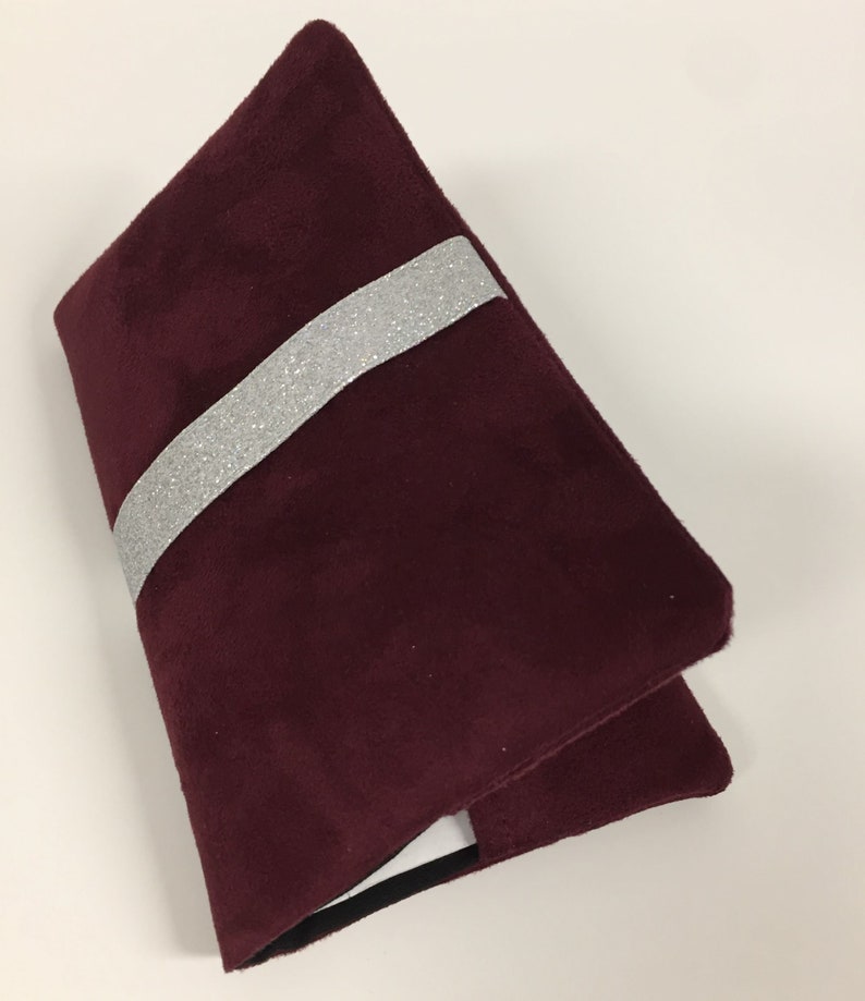Burgundy chequebook holder, silver glitter / Suede-lined chequebook wallet case to be personalised / Personalised checkbook cover image 2