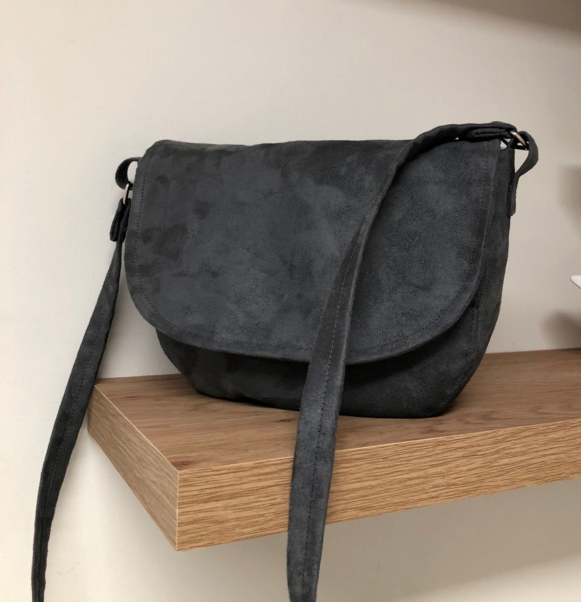 grey suede satchel