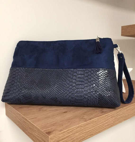 navy blue suede clutch