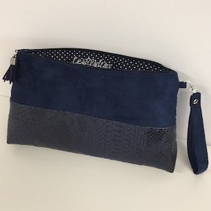 Clutch de novia azul marino, asa extraíble / Bolso de mano mujer ante, piel sintética de reptil / Bolso de mano personalizable azul medianoche imagen 5