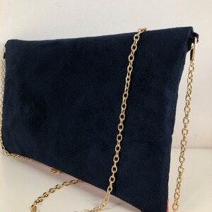 Navy blue and coral wedding clutch bag with sequins / Suedette evening clutch bag, customizable / Chain handbag image 6