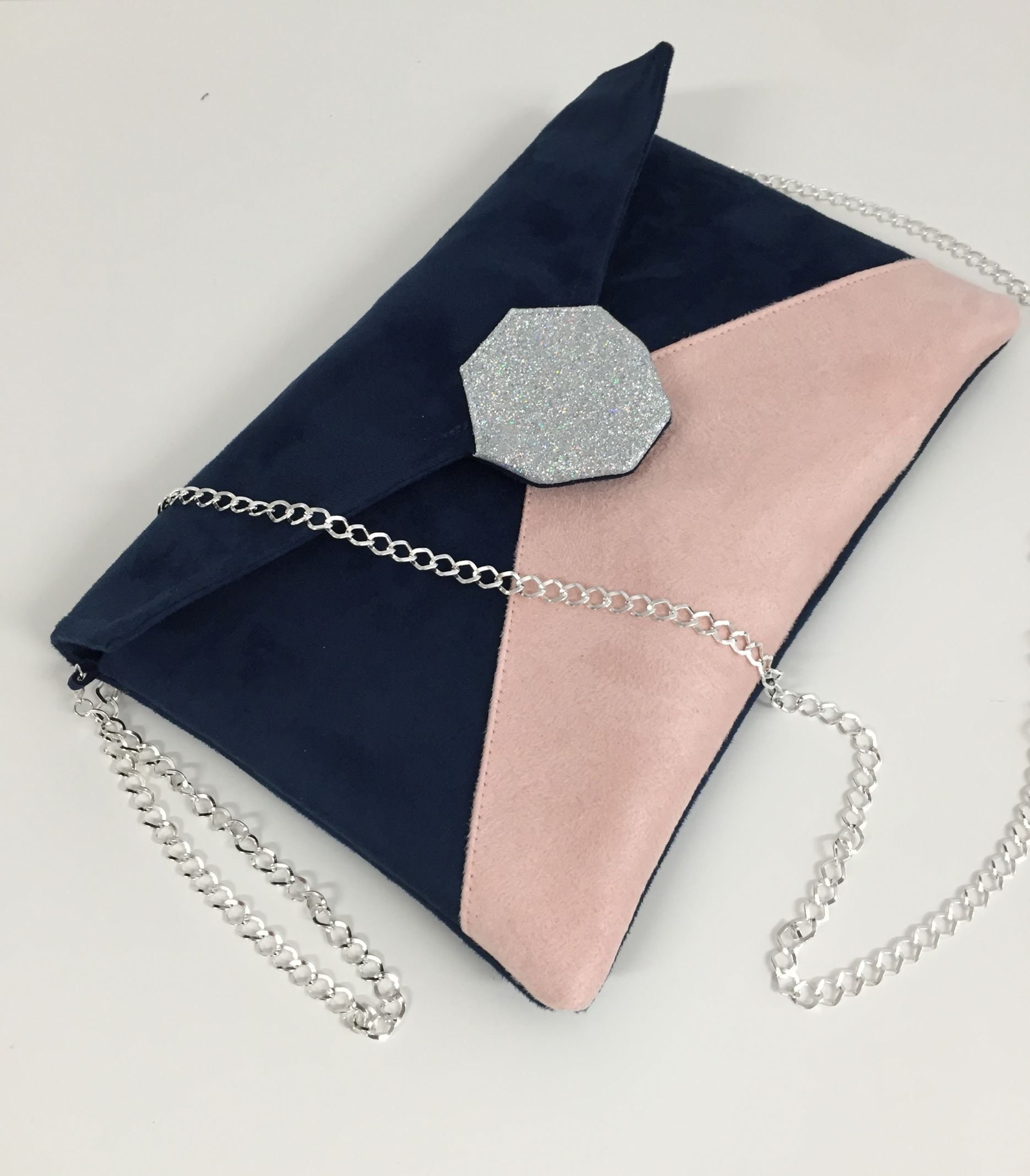 Powder Pink Wedding Clutch Bag Navy Blue Gold Sequins -  Hong Kong