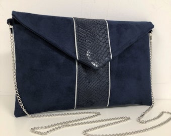 Buy Silver Navy Blue Wedding Clutch Bag, Suedette and Faux Reptile
