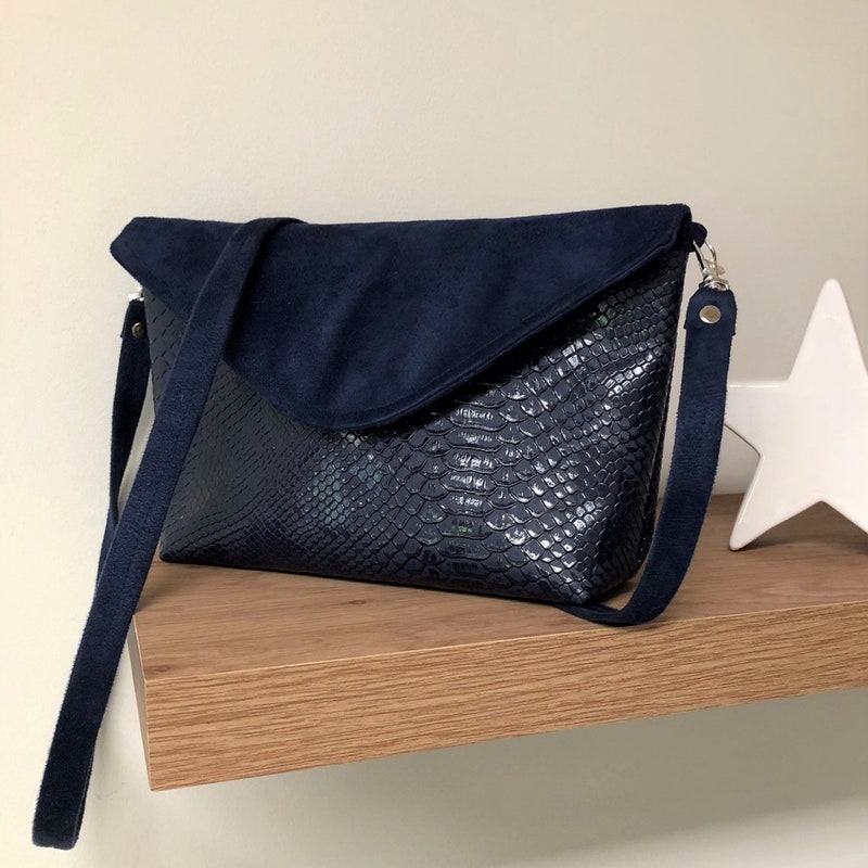 Small Navy Blue Shoulder Bag Woman S Shoulder Bag Suedette Reptile Leatherette Handbag With Flap To Custom Night Blue Wedding Bag Commercesaas Com