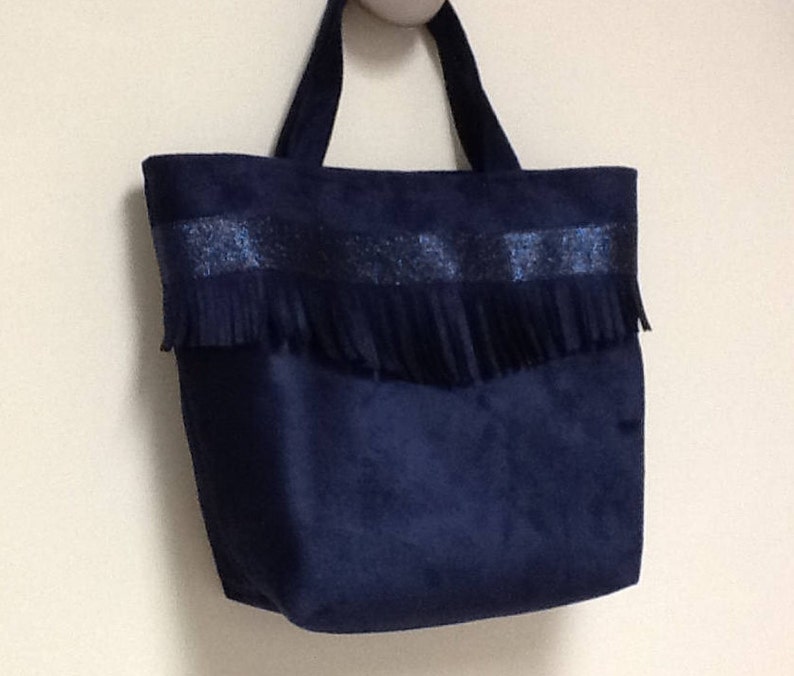 Petit Paillettes Marine Cabas Avec SacEtsy Bleu Franges Et OX80wPkn